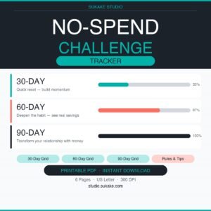 No-Spend Challenge Tracker Printable PDF Electric Teal 30 60 90 Day
